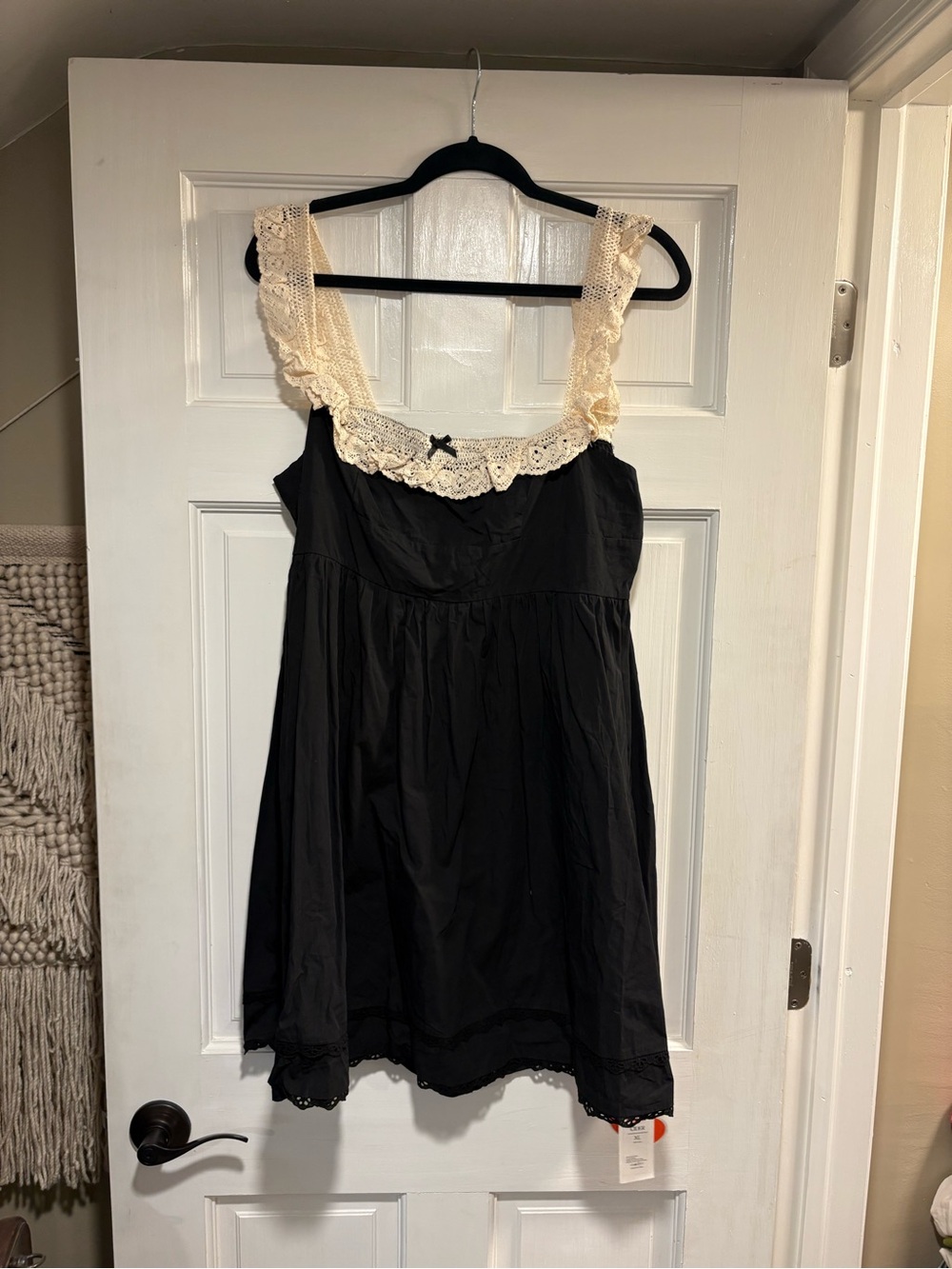Cider Black Mini Dress with Cream Lace Trim
